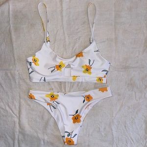 White Floral Bikini Set